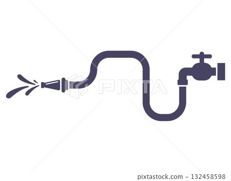 Icon of a hose with water for watering a lawn. 132458598