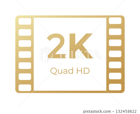 2k quad hd icon with filmstrip design highlighting high-resolution video quality 132458622