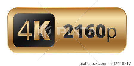 4k 2160p gold label icon representing ultra high definition resolution 132458717
