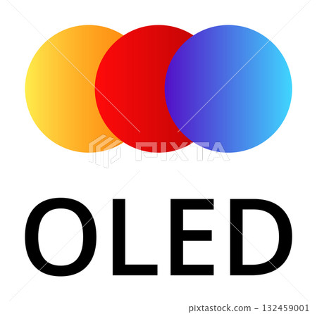 Vibrant oled technology logo with colorful circles and bold text 132459001