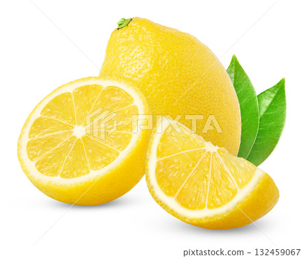 Lemon fruit and cut in a half isolated. Isolatde lemon and a slice isolated. Lemon fruit and cut in a half isolated. Isolatde lemon and a slice isolated. 132459067