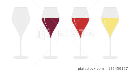 Elegant Wine Glasses Filled Halfway Red Rose and White Wine and Empty Tumbler Minimalist Flat Design Elegant Wine Glasses Filled Halfway Red Rose and White Wine and Empty Tumbler Minimalist Flat Design 132459137