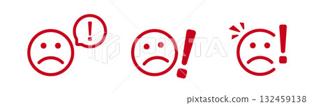 Red sad faces with exclamations in cartoon style Red sad faces with exclamations in cartoon style 132459138
