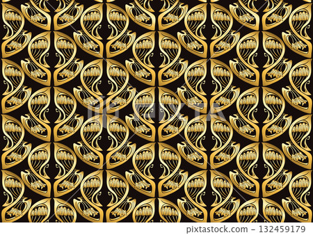 Decorative flowers and leaves in art nouveau style 132459179