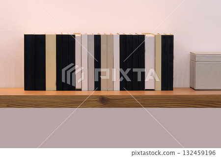 Wooden shelf with books Wooden shelf with books 132459196