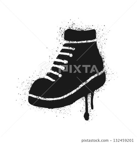 Black sneaker graffiti icon made in spray paint style on white background. Urban street art illustration of a shoe with dripping paint and grunge splatter texture. Artwork for sport, fitness, running Black sneaker graffiti icon made in spray paint style on white background. Urban street art illustration of a shoe with dripping paint and grunge splatter texture. Artwork for sport, fitness, running 132459201