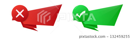 Red x and green check speech bubbles for approval and disapproval 132459255