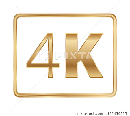 Golden 4k icon on white background with gold border signifying high-quality display Golden 4k icon on white background with gold border signifying high-quality display 132459315