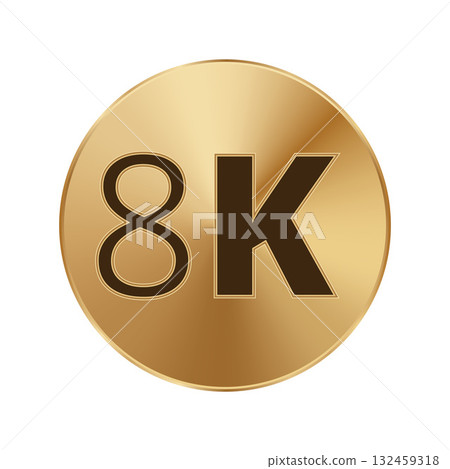 8k golden badge icon with glossy finish on white background 8k golden badge icon with glossy finish on white background 132459318