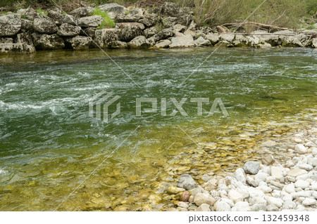 Leisurely Flow of River, Water Relaxing Nature Scene 132459348