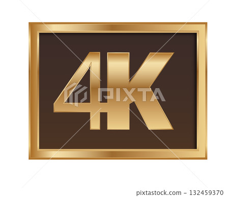 Golden 4k logo on dark background with elegant frame 132459370