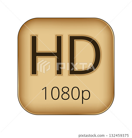 Hd 1080p icon: high definition visual quality symbol in gold 132459375