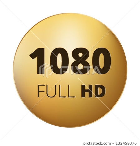 1080 full hd gold circle icon for high-definition video quality 132459376