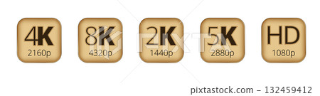 Comparison of digital video resolutions: 4k, 8k, 2k, 5k, hd icon set Comparison of digital video resolutions: 4k, 8k, 2k, 5k, hd icon set 132459412