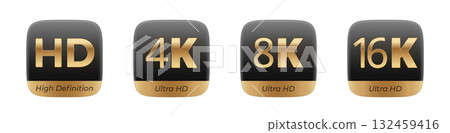 Hd, 4k, 8k, 16k high and ultra high definition resolution icons 132459416
