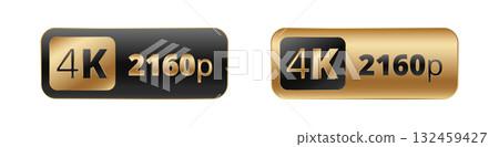 4k 2160p gold and black icons highlighting high-definition video quality 4k 2160p gold and black icons highlighting high-definition video quality 132459427