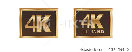 Golden 4k and 4k ultra hd logos on dark background 132459440