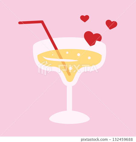 Cocktail glasses champagne wine daiquiri drawing in flat style. Vector 132459688