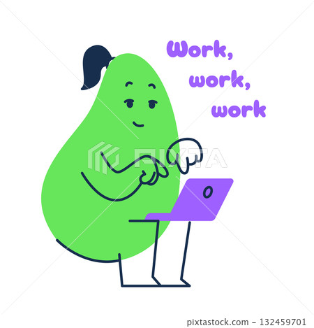 Abstract character. Geometric comic creature emotion. Funny shape works on laptop. Vector illustration Abstract character. Geometric comic creature emotion. Funny shape works on laptop. Vector illustration 132459701