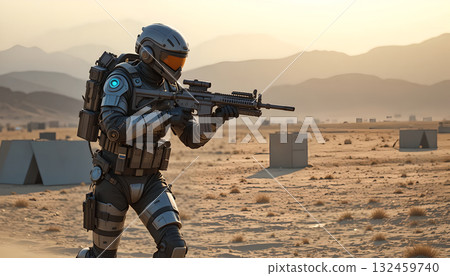 Futuristic Soldier in Desert Combat Gear 132459740