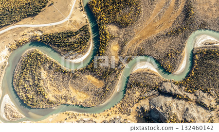 Winding river, aerial view. Winding river, aerial view. 132460142