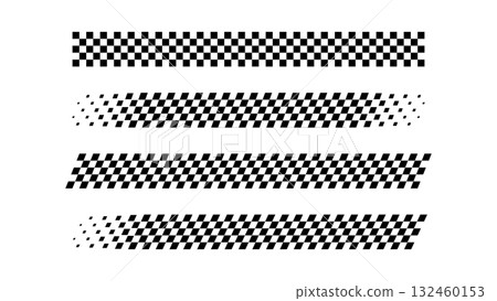 Racing flag line. Car finish stripe checkered pattern. Black and white rally start. 132460153