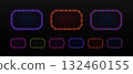 Neon light rectangle frame with retro bulbs for cinema, casino and circus advertising. Vector border set with led glow of lamps. 132460155