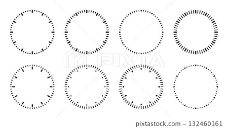 Circle watch face. Clock face time scale. Round timer or stopwatch icon. 132460161