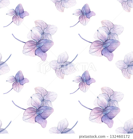 Watercolor seamless pattern with hydrangea flowers. Good for postcards, wallpaper, invitations, greeting cards and textiles. 132460172
