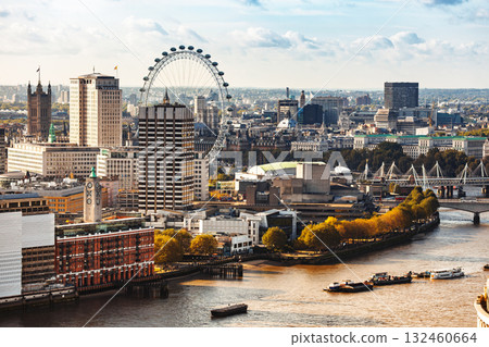 Aerial view of the London South Bank along the River Thames Aerial view of the London South Bank along the River Thames 132460664