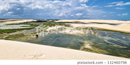 Buggy tour in the lagoon on the Funil Dune, Tatajuba Beach at Camocim, Jericoacoara, Ceara in Brazil 132460796