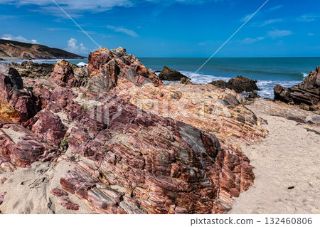Pedra Furada. Famous touristic attraction on the beach of Jericoacoara, Ceara State, Brazil. Pedra Furada. Famous touristic attraction on the beach of Jericoacoara, Ceara State, Brazil. 132460806