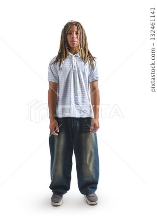 Young black man with dreadlocks looking seriously 132461141