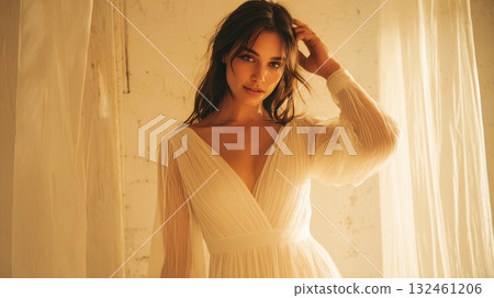 Charming woman in light dress 132461206