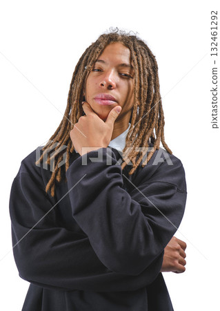 Young man with dreadlocks thinking, contemplating ideas Young man with dreadlocks thinking, contemplating ideas 132461292