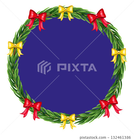 Christmas wreath with red and gold bows isolated on white background 132461386