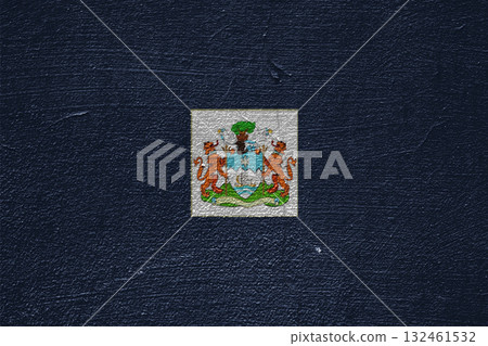 The official flag of Freetown, the capital of Sierra Leone, on the texture of a cracked wall. Conceptual collage 132461532