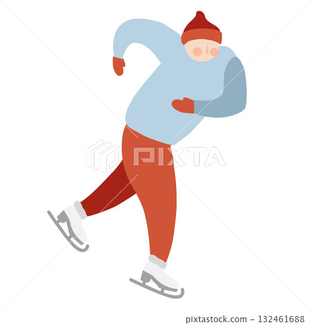 A man skating. Speed ​​skater. Hockey player. Figure skating. Flat vector illustration isolated on white background. A boy on a rink. Winter clipart 132461688