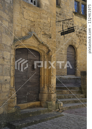 Exploring the historic charm of Sarlat in Dordogne, France with ancient stone architecture and a 132461975