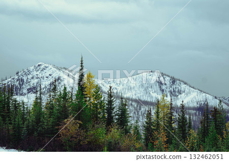 Snow Covered Mountain Peaks with Evergreen Forest near Lunch Peak Lookout, Sandpoint, Idaho Snow Covered Mountain Peaks with Evergreen Forest near Lunch Peak Lookout, Sandpoint, Idaho 132462051