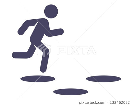 Black icon of a man jumping over an obstacle course. Black icon of a man jumping over an obstacle course. 132462052