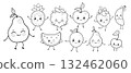 Cute fruits collection outline illustration 132462060