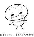 Cute champignon mushroom outline illustration 132462065