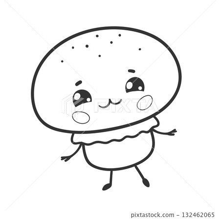 Cute champignon mushroom outline illustration 132462065