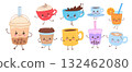 Cute drink cups collection illustration 132462080