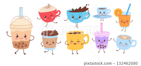 Cute drink cups collection illustration Cute drink cups collection illustration 132462080