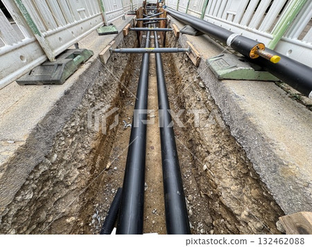Trench is dug for a pipeline 132462088