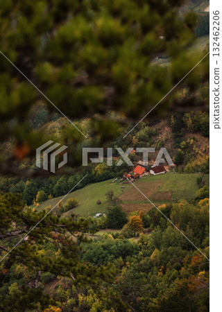 Scenic Landscape of Rustic Farmstead in Balkan Countryside 132462206