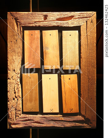 Wooden samples inside frame Wooden samples inside frame 132462425