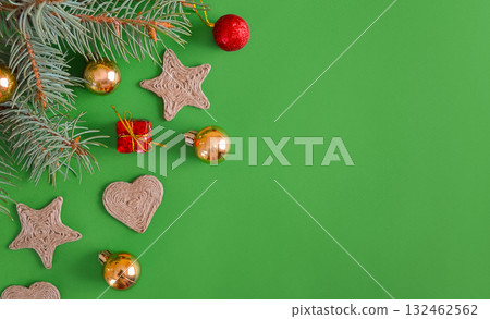 Green New Year's background with space for text. Top view. 132462562